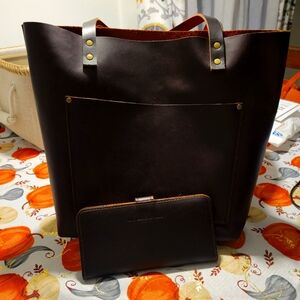 Brand new Portland Leather, Espresso color, genuine leather tote bag with wallet